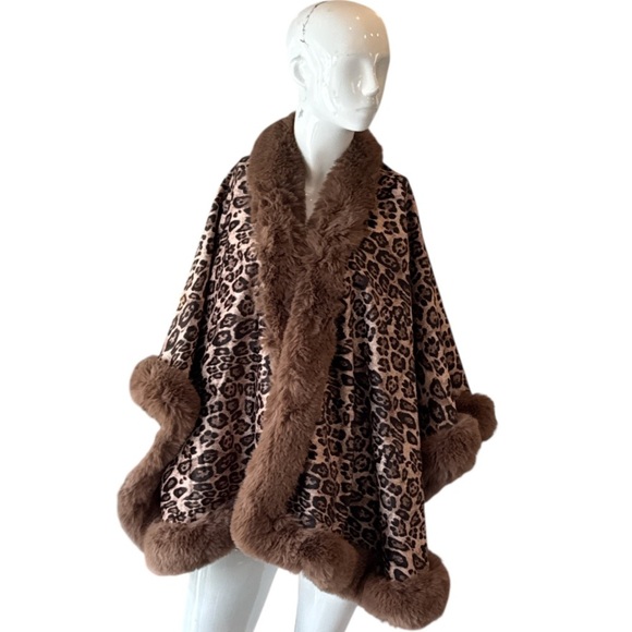 Leopard Faux Fox Fur Trim Cape or Wrap Size OS - Picture 12 of 12